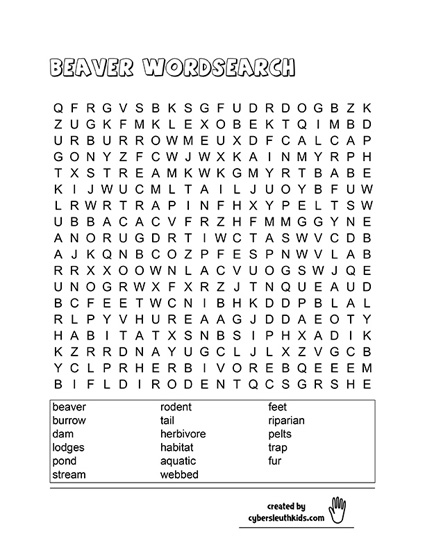 beaver printable wordsearch