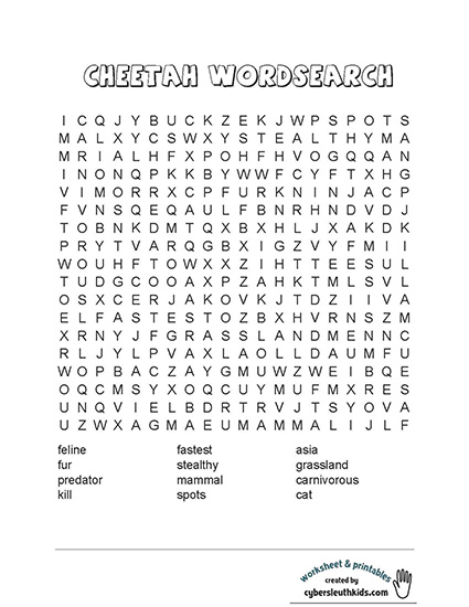 cheetah printable wordsearch