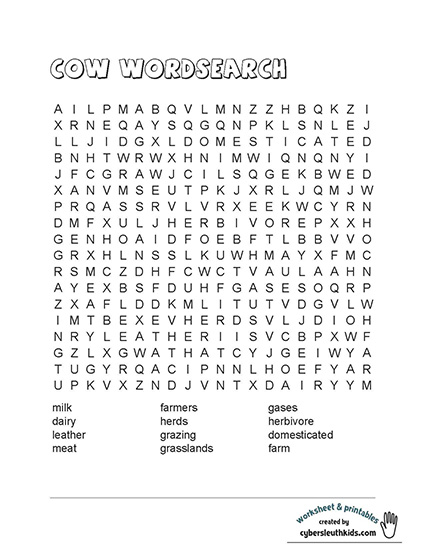 cow printable wordsearch