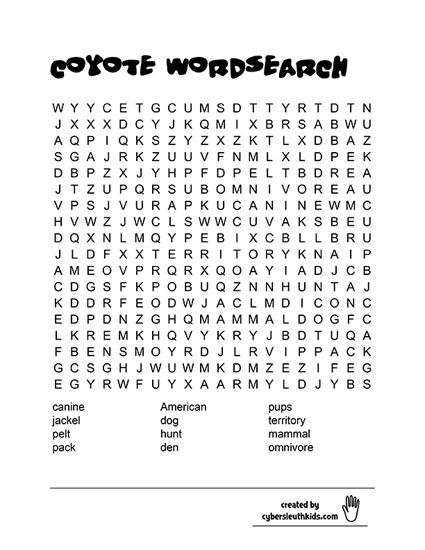 coyote printable wordsearch