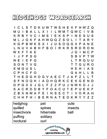 hedgehog printable wordsearch