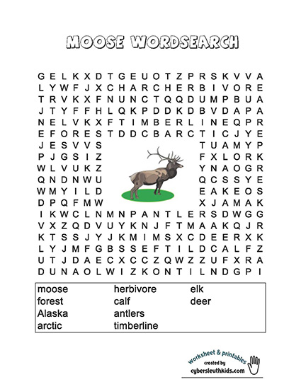 moose printable wordsearch