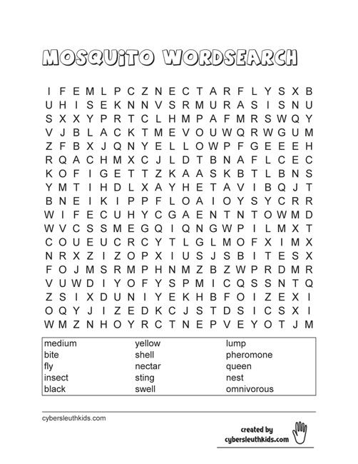 mosquito printable wordsearch