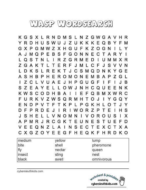 wasp printable wordsearch