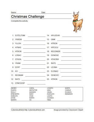 Christmas Crossword Puzzles on Cybersleuth Kids Com   Christmas Wordsearch  Puzzles And Games